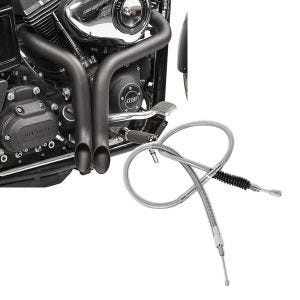 Set: Craftride Auspuff Harley Davidson Sportster 883 86-10 Drag Pipe schwarz + Kupplungszug für Harley Sportster 883 86-09 Edelstahl/Nylon 150cm Craftride_1