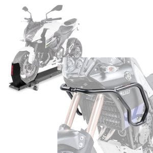 Set: Rangierschiene Yamaha Tenere 700 ConStands Smart-Mover mit Wippe grau + Verkleidungsschutzbügel für Yamaha Tenere 700 19-21 Motoguard Tank-Sturzbügel oben_1