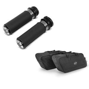 Set: Lenker-Griffe 1" Zoll Craftride HG2 CNC Alu für Harley-Davidson Road King 08-21 Elektronischer Gasgriff + Koffer Innentaschen für Harley Road King 94-21 Craftride BG1 Paar_1