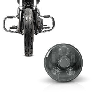 Set: Sturzbügel für Harley Davidson Dyna Super Glide Custom 06-15 Craftride Mustache chrom + Hauptscheinwerfer LED 5,75 Zoll für Harley Dyna Super Glide Custom 05-15 schwarz von Craftride_1