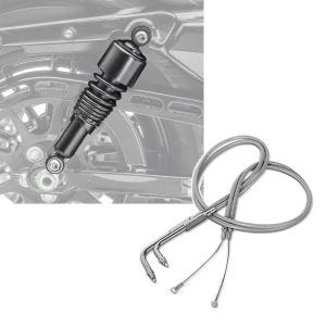 Set: Stoßdämpfer 10,5 Zoll Harley Sportster 883 Iron 09-20 Federbeine von Craftride schwarz + Gaszug für Harley Sportster 883 Iron 09-14 Edelstahl Ummantelung Craftride_1