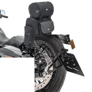 Set: Sissybar Tasche für Harley Sportster Forty-Eight 48 / Special Hecktasche Craftride SXL mit Gepäckrolle + Kennzeichenhalter seitlich M für Harley Sportster Forty-Eight 48 Special 18-20 schwarz Craftride_1