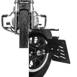 Set: Sturzbügel Mustache für Harley Softail Deluxe 18-20 chrome 32mm Craftride + Seitlicher Kennzeichenhalter für Harley Davidson Softail 18-21 Craftride schwarz_1