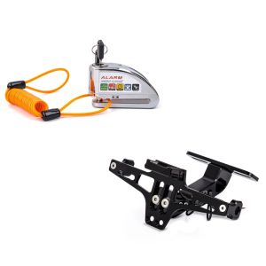 Set: Bremsscheibenschloss Alarm für Husqvarna Svartpilen 701 / 401  inkl. Erinnerungskabel Tourtecs chrom + Kennzeichenhalter für Husqvarna Svartpilen 701 / 401 Nummernschildhalter Zaddox NH2_1