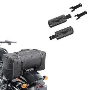 Set: Repose pieds passager set compatible avec Harley Davidson Softail Fat Bob 18-19 Craftride SF6 noir + Sacoche de selle compatible avec moto custom SQ1 Craftride 52L noir CB13324