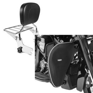 Set: Sissybar Harley Street Glide 06-08 Craftride Fast Driver-M inkl. Gepäckträger chrom + Sturzbügel Spritzschutz für Harley Street Glide 06-21 Beinwärmer Craftride_1