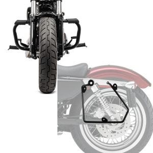 Set: Sturzbügel für Harley Davidson Sportster 883 Iron (XL 883 N) 09-20 Craftride Mustache schwarz + Satteltaschenhalter für Harley Sportster 883 Iron 09-15 links Craftride_1