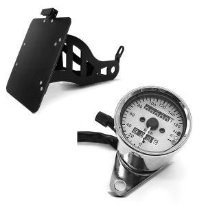 Set: Seitlicher Kennzeichenhalter für Yamaha XV 535/ 1100 Virago Craftride schwarz + Motorrad Tachometer für Yamaha XV 1100 / 750 / 535 Virago CMS chrom Craftride_1