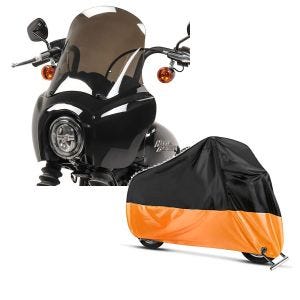 Set: Lampenmaske MG5 für Harley Softail Street Bob 18-20 Lampen Verkleidung rauchgrau Craftride + Abdeckplane Harley Softail Street Bob / Fat Bob / 114 Craftride XXL in schwarz-orange_1