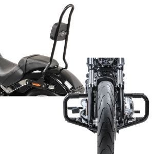 Set: Sissybar für Harley Softail Low Rider / S 18-21 Craftride SRL schwarz + Motorrad Sturzbügel Craftride Mustache II für Harley Davidson Softail 18-21 in schwarz_1
