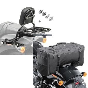 Set: Sissybar für Harley Fat Bob / 114 18-21 R1 mit Gepäckträger und Docking schwarz Craftride + Hecktasche für Harley Softail Fat Bob / 114 SQ1 Craftride 52l schwarz_1