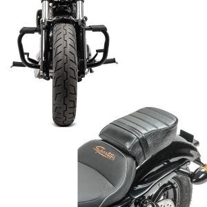 Set: Sturzbügel für Harley Davidson Sportster 883 Iron (XL 883 N) 09-20 Craftride Mustache schwarz + Sozius Sitz mit Polsterung für Harley Sportster Forty-Eight 48/ 883 Iron Craftride_1