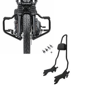 Set: Sturzbügel Mustache für Harley Davidson Softail 18-21 Schutzbügel 32mm schwarz Craftride + Sissybar für Harley Softail Low Rider / S 18-21 Craftride XL mit Docking Kit schwarz_1