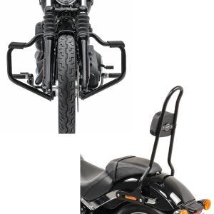 Set: Sturzbügel Mustache für Harley Davidson Softail 18-21 Schutzbügel 32mm schwarz Craftride + Sissybar für Harley Softail Low Rider / S 18-21 Craftride SRL schwarz_1
