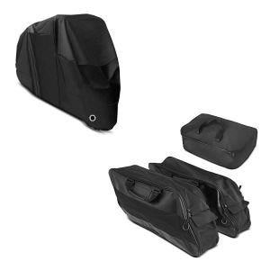 Set: Set de sacs d'interieurs compatible avec Harley Davidson Electra Glide Ultra Limited 09-24 Topcase / sacoches laterales Craftride + Housse moto compatible avec moto custom Limited Craftride XXXXL en noir
