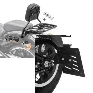 Set: Sissybar für Harley Breakout / 114 18-21 R1 mit Gepäckträger und Docking schwarz Craftride + Seitlicher Kennzeichenhalter für Harley Davidson Softail 18-21 Craftride schwarz_1