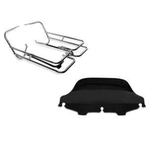Set: Kofferträger Twin Rail für Harley Electra Glide Ultra Classic 97-08 Schutzbügel Craftride + Windschild Wave 8" für Harley-Davidson Electra-Street Glide 96-13 schwarz Craftride_1