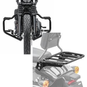 Set: Sturzbügel Mustache für Harley Davidson Softail 18-21 Schutzbügel 32mm schwarz Craftride + Gepäckträger für Sissybar für Harley Breakout / Fat Boy / 114 18-21 schwarz Craftride_1