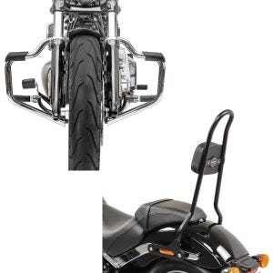 Set: Sturzbügel Mustache für Harley Davidson Softail 18-21 Schutzbügel 32mm chrome Craftride + Sissybar für Harley Softail Low Rider / S 18-21 Craftride SRL schwarz_1