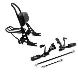 Set: Sissybar Harley Davidson Sportster 883 Iron 09-20 Craftride Fast Rider-M inkl. Gepäckträger schwarz + Vorverlegte Fußrastenanlage für Harley Sportster 883 Iron 09-13 Craftride schwarz_1