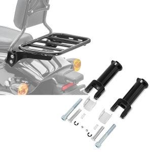 Set: Gepäckträger für Sissybar für Harley Breakout / Fat Boy / 114 18-21 schwarz Craftride + Sozius Fussrasten-Halter für Harley Davidson Softail 18-21 Craftride schwarz_1