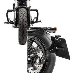 Set: Sturzbügel für Harley Davidson Sportster 883 Iron (XL 883 N) 09-20 Craftride Mustache schwarz + Seitlicher Kennzeichenhalter für Harley Sportster 883 Iron 09-20 Craftride schwarz_1
