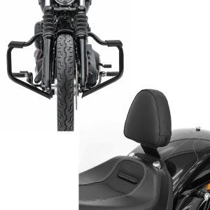 Set: Sturzbügel Mustache für Harley Davidson Softail 18-21 Schutzbügel 32mm schwarz Craftride + Fahrer Sissybar für Harley Davidson Breakout / 114 18-21 Fahrer Rückenlehne Craftride_1