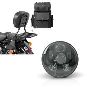 Set: Sissybar SB1 + Hecktasche für Harley Sportster 883 Iron 09-20 abnehmbar mit Gepäckträger Craftride schwarz + Hauptscheinwerfer LED 5,75 Zoll für Harley Sportster 883 Iron 09-20 schwarz von Craftride_1