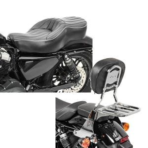 Set: Doppel Sitzbank für Harley Sportster 1200 Custom 04-20 VM2 Sitz Craftride + Sissybar Harley Sportster 1200 Custom 04-20 Craftride Fast Driver-S inkl. Gepäckträger chrom_1