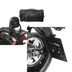 Set: Sissybar XS3 + Hecktasche RB1 für Kawasaki Vulcan S / Café 15-20 mit Gepäckträger Craftride + Kennzeichenhalter seitlich M für Kawasaki Vulcan S / Café 15-21 schwarz Craftride_1