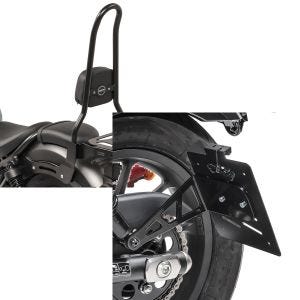 Set: Sissy Bar XL3 für Honda Rebel 500 17-21 mit Gepäckträger schwarz Craftride + Kennzeichenhalter seitlich L für Honda Rebel 500 17-21 schwarz Craftride_1