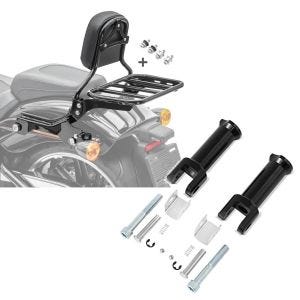Set: Sissybar für Harley Breakout / 114 18-21 R1 mit Gepäckträger und Docking schwarz Craftride + Sozius Fussrasten-Halter für Harley Davidson Softail 18-21 Craftride schwarz_1