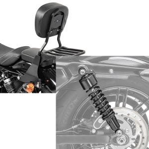 Set: Sissybar Harley Sportster 883 Iron (XL 883 N) 09-20 Craftride Fast Driver-S inkl. Gepäckträger schwarz + Stoßdämpfer 11,9 Zoll Harley Davidson Sportster 883 Iron 09-20 Craftride schwarz_1