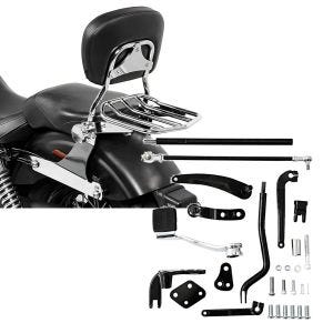 Set: Sissybar Harley Dyna Modelle 2006-2017 Craftride Fast Driver-M Flex inkl. Gepäckträger chrom + Vorverlegte Fussrastenanlage für Harley Dyna Modelle 06-17 Craftride RR1_1