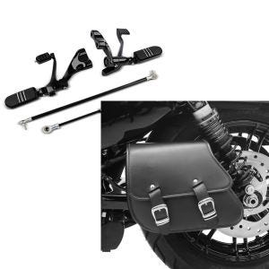Set: Vorverlegte Fußrastenanlage für Harley Sportster 883 Iron 09-13 Craftride schwarz + Schwingentasche + Halter für Harley Sportster 883 Iron 09-20 Craftride_1