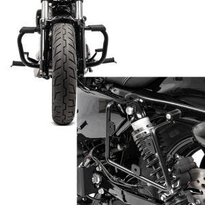 Set: Sturzbügel für Harley Davidson Sportster 883 Iron (XL 883 N) 09-20 Craftride Mustache schwarz + Satteltaschenhalter für Harley Sportster 883 Iron 16-20 links Craftride_1