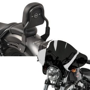 Set: Sissy Bar XS3 für Honda Rebel 500 17-21 schwarz Craftride + Windschild Batwing für Honda Rebel 500 17-21 Craftride inkl. Haltesatz dunkel getönt_1