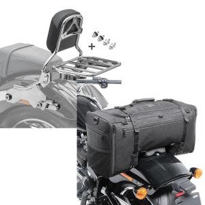 Set: Sissybar für Harley Softail / Sport Glide 18-21 R1 mit Gepäckträger und Docking chrom Craftride + Hecktasche für Harley Softail / Sport Glide SQ1 Craftride 52l schwarz_1