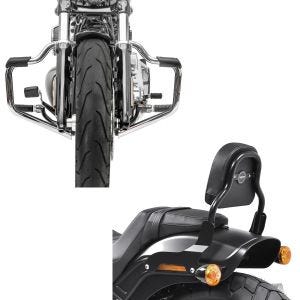 Set: Sturzbügel Mustache für Harley Davidson Softail 18-21 Schutzbügel 32mm chrome Craftride + Sissy Bar CSS Fix für Harley Fat Bob / 114 18-21 schwarz Craftride_1