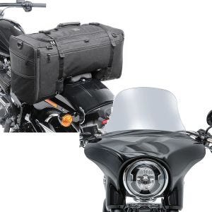 Set: Hecktasche für Harley Softail / Sport Glide SQ1 Craftride 52l schwarz + Windschild für Harley Sport Glide 18-21 Craftride L Windschutzscheibe rauchgrau_1