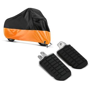 Set: Abdeckplane Honda Gold Wing 1500 / 1800 Craftride XXXXL in schwarz-orange + Fahrer Fussrasten für Honda Goldwing GL 1800 01-16 Vorne Craftride_1