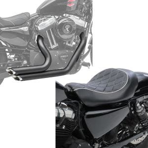 Set: Craftride Auspuff Harley Sportster Forty-Eight 48 10-13 Short-Shot Schalldämpfer Set schwarz + Solo Sitz für Harley Sportster Forty-Eight 48 10-20 Craftride SR4 Sitzbank_1