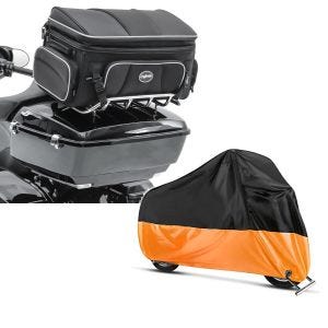 Set: Hecktasche für Honda Gold Wing 1800 / 1500 Topcase Tasche Craftride TT1 73Ltr + Abdeckplane Honda Gold Wing 1500 / 1800 Craftride XXXXL in schwarz-orange_1