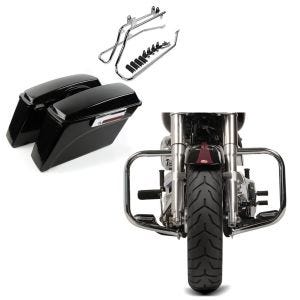 Set: Seitenkoffer und Kofferträger CR für Harley Heritage Softail Classic 88-17 Craftride + Sturzbügel für Harley Davidson Heritage Softail Classic 00-17 Craftride ST2 chrom_1