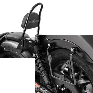 Set: Sissybar für Honda Rebel 500 17-21 Craftride Fast Rider-M inkl. Gepäckträger schwarz + Satteltaschenhalter für Honda Rebel 500 17-20 links Satteltaschen Abstandshalter Craftride_1