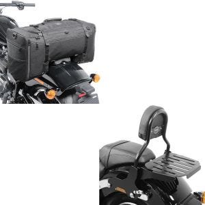 Set : Sissy Bar CL avec porte bagages compatible avec Softail Sport Glide 18-24 noir Craftride + Sacoche de selle compatible avec Softail / Sport Glide SQ1 Craftride 52L noir