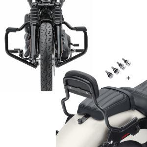 Set: Sturzbügel Mustache für Harley Davidson Softail 18-21 Schutzbügel 32mm schwarz Craftride + Sissybar für Harley Softail Low Rider / S 18-21 Craftride XS mit Docking Kit schwarz_1