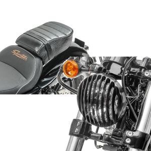 Set: Sozius Sitz mit Polsterung für Harley Sportster Forty-Eight 48/ 883 Iron Craftride + Scheinwerfer Grill Harley Sportster 883 Iron 09-20 schwarz von Craftride_1