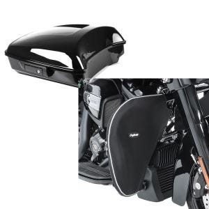 Set: Topcase Razor für Harley Street Glide 14-21 schwarz LB Craftride + Sturzbügel Spritzschutz für Harley Street Glide 06-21 Beinwärmer Craftride_1
