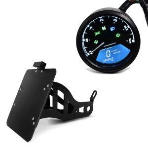 Set: Seitlicher Kennzeichenhalter für Yamaha XV 535/ 1100 Virago Craftride schwarz + Digital Tachometer für Yamaha XV 1100 / 750 / 535 Virago TM1_1